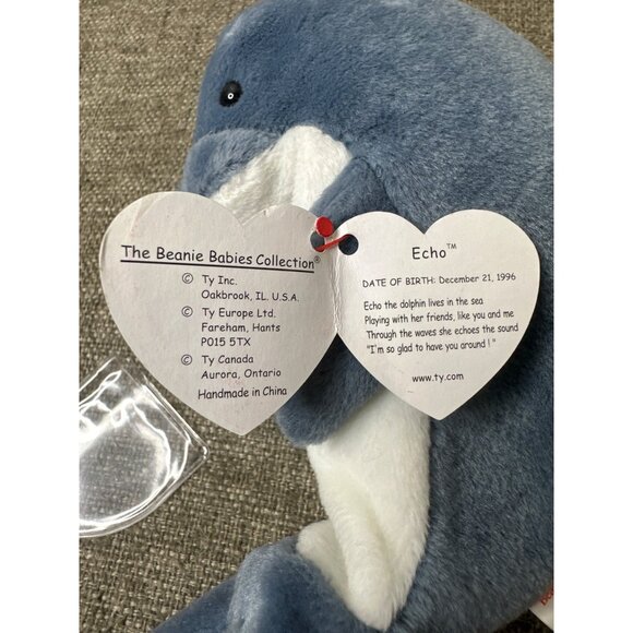Ty Beanie Babies Echo The Dolphin 1996 Plush Toy Collectible - Picture 8 of 9